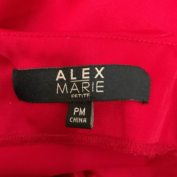 Red Satin Ruffled Short Puff Sleeve Blouse Dressy Rich Cherry Red Flirty Ruffles - Picture 6 of 7